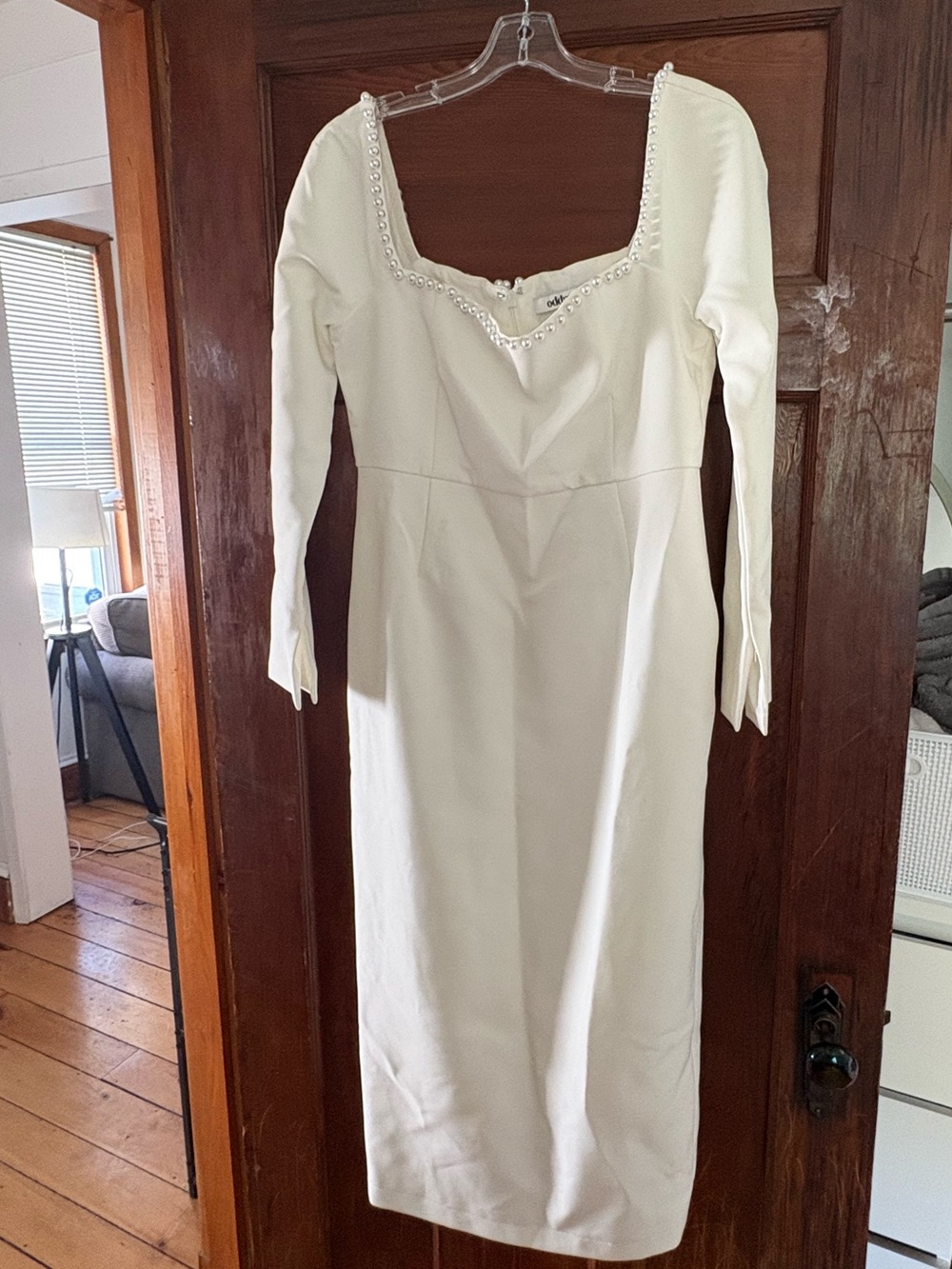 Odd Muse white Midi Dress with pearl Square Neck